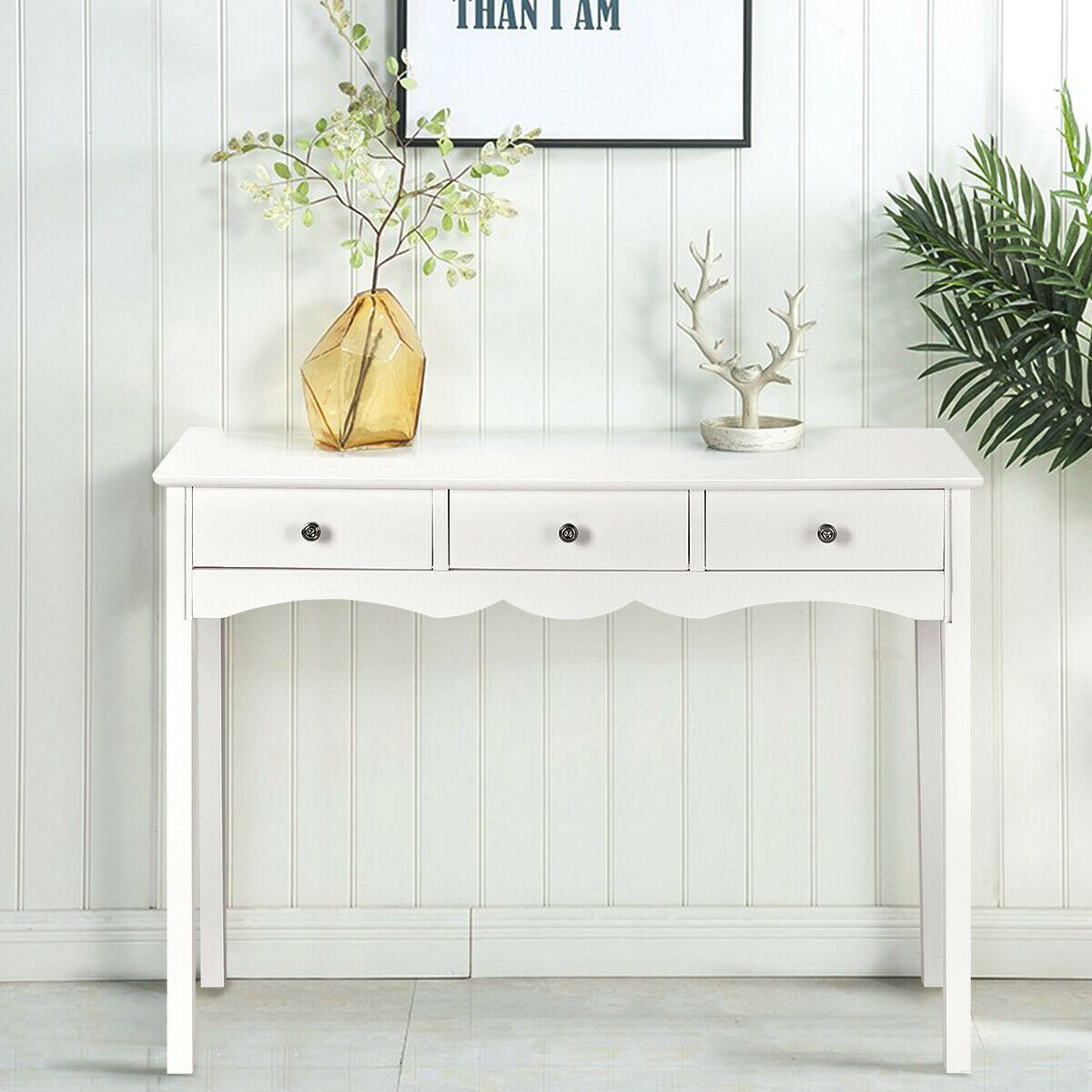 Costway Console Table Hall table Side Table Desk Accent Table 3 Drawers Entryway White