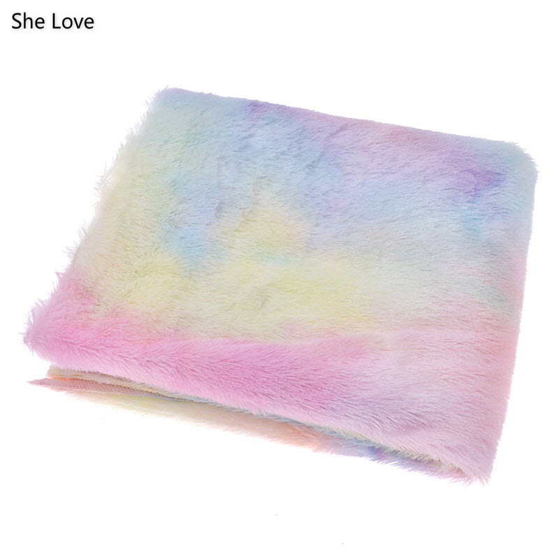 Chzimade 45x150cm Gradient Rainbow Color Winter Soft Plush Fabric DIY Artificial Fur Fabric For Home Textile Clothes Crafts