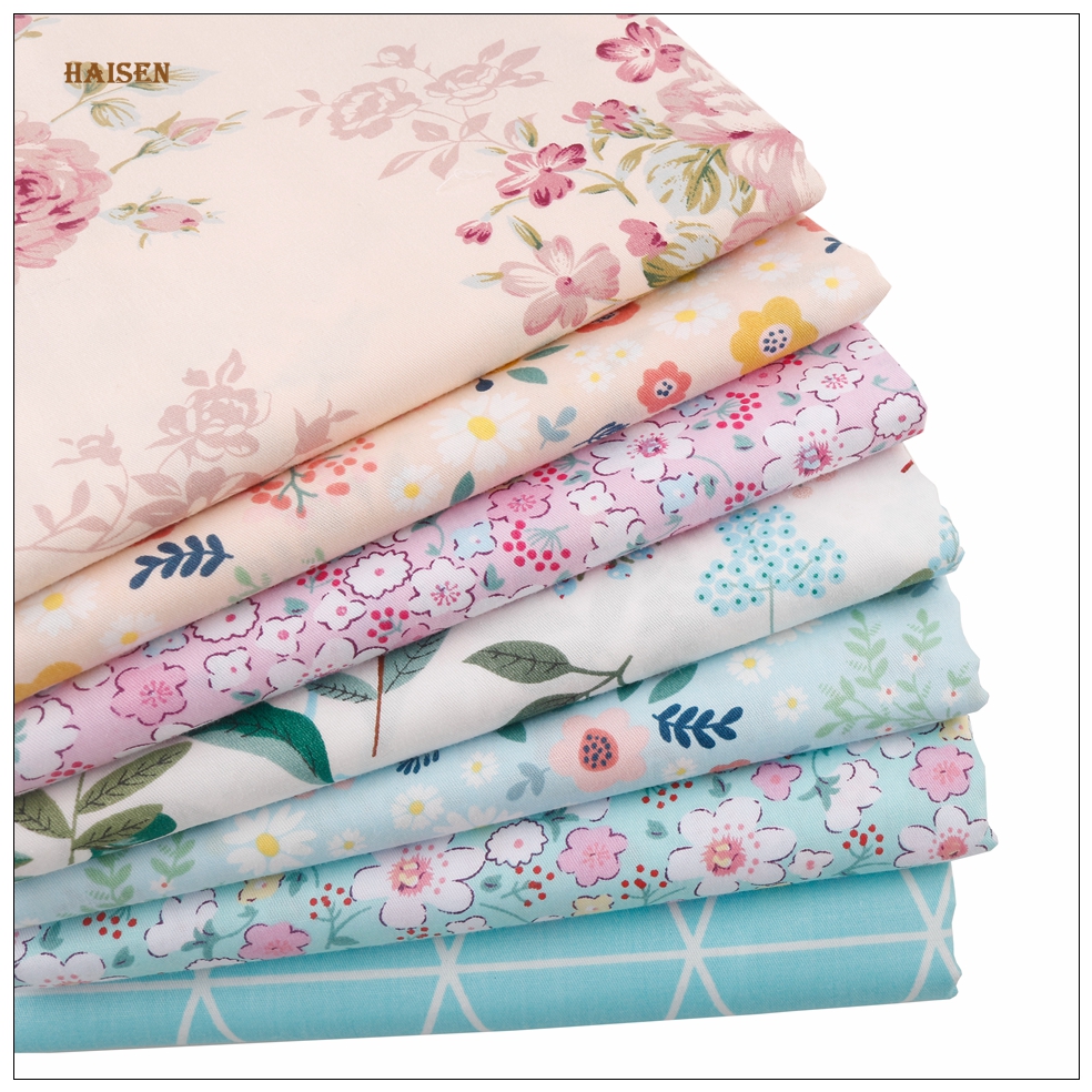 Haisen,Flower Series Cotton Fabric Patchwork Twill Printed Cloth For DIY Sewing Quilting Baby&Child Doll Handmade Material 7 pcs