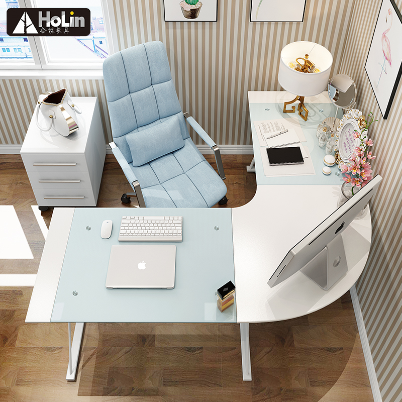 L Shape Corner Computer Desk white PC Glass Laptop Table Workstation Home And new Office desk