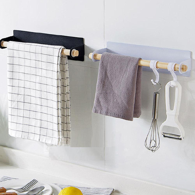 Hot Bathroom Wood Towel Hanger Rack Bar Kitchen Cabinet Cling Film Rag Hanging Holder Organizer Toilet Roll Paper Holder Shelf