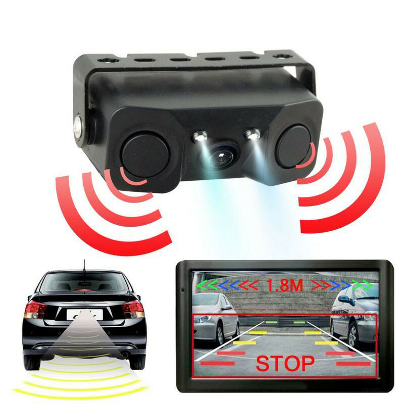 Car Auto Rear View Camera Parking Sensor Monitor 12V Reverse Backup Buzzer Rear View Camera With 2 Parking Line Sensors