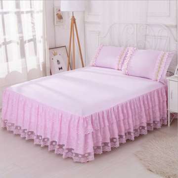 Beige/Pink/Purple Lace Bed Skirt 3pcs Solid Color bedding Bed sheet Princess Bedspread Mattress Bed cover Full Queen King Size