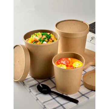 50pcs High quality kraft paper round soup bowl soup bucket disposable lunch box takeaway snack food fruit salad packing cups