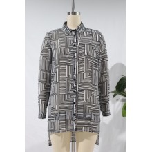 Ladies Chiffon Printed Long-Sleeved Shirt With Standing Collar