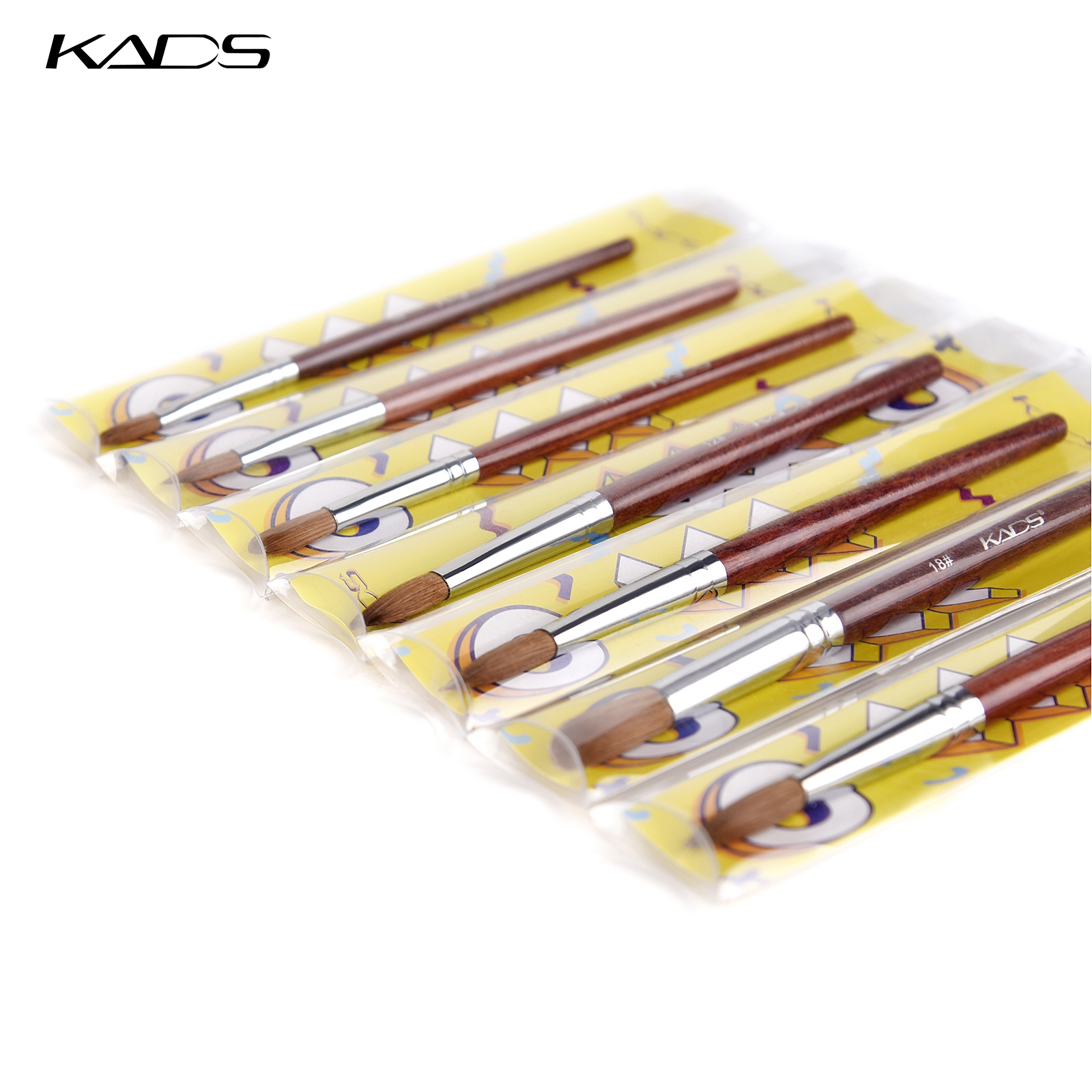 KADS Acrylic Nail Brush Crimped Kolinsky Sable UV Nail Art Gel Brush Gel Builder Manicure Brush Flat Round Red Wood Nail Brush