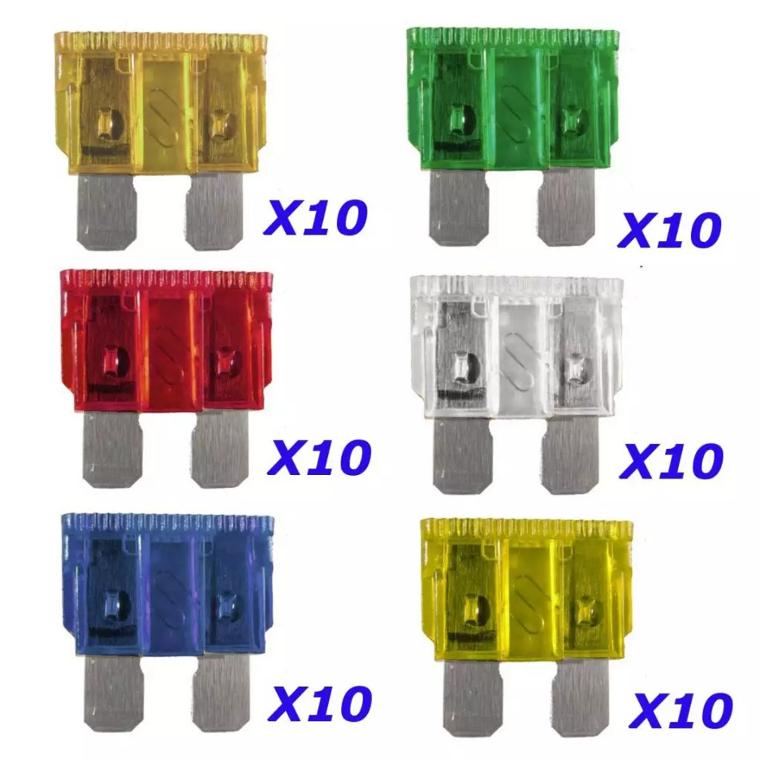 60pcs Medium Size Blade Fuses Assorted 1A 2A 3A 4A 5A 7.5A 10A 15A 20A 25A 30A Car Van Truck Boat 12V 24V Fuse