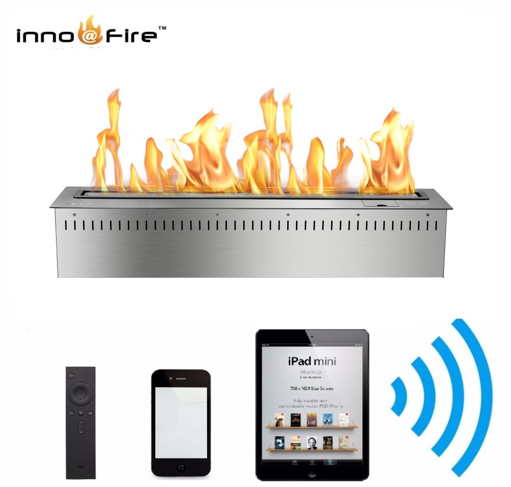 Inno-Fire 30 inch Long Remote control intelligent silver or black eletric chimenea bio etanol