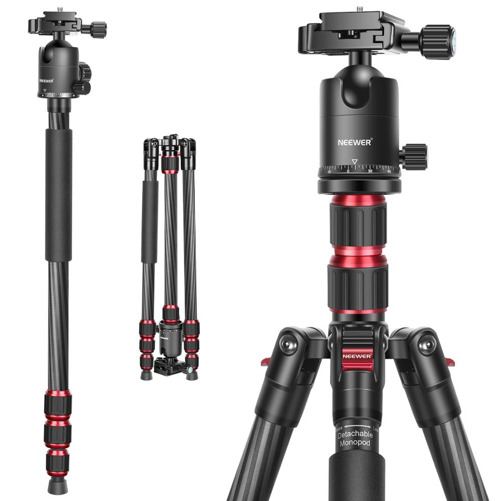 Neewer 79 Inches Carbon Fiber Camera Tripod Monopod with 2 Center Axis, 360 Degree Ball Head, 1/4 inch Quick Shoe Plate and Bag