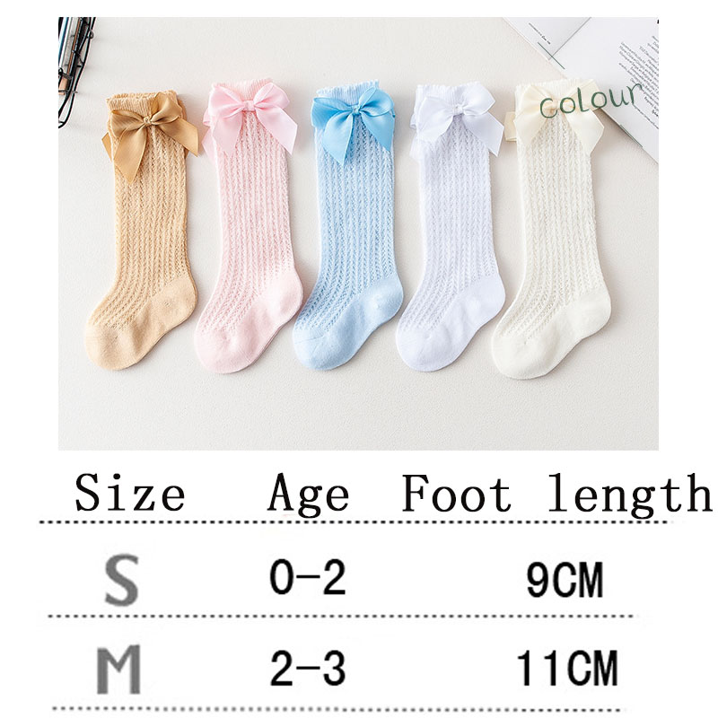 Baby Girl Socks Baby Summer Mesh Breathable Long Socks Pure Color Knee-high Socks With Bowknot Fashion