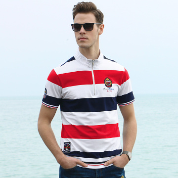 Bruce& Shark Men Polo Shirt Summer Men's Casual Breathable Plus Size Striped Embroidery Short Sleeve Polo Shirt Pure Men Clothes