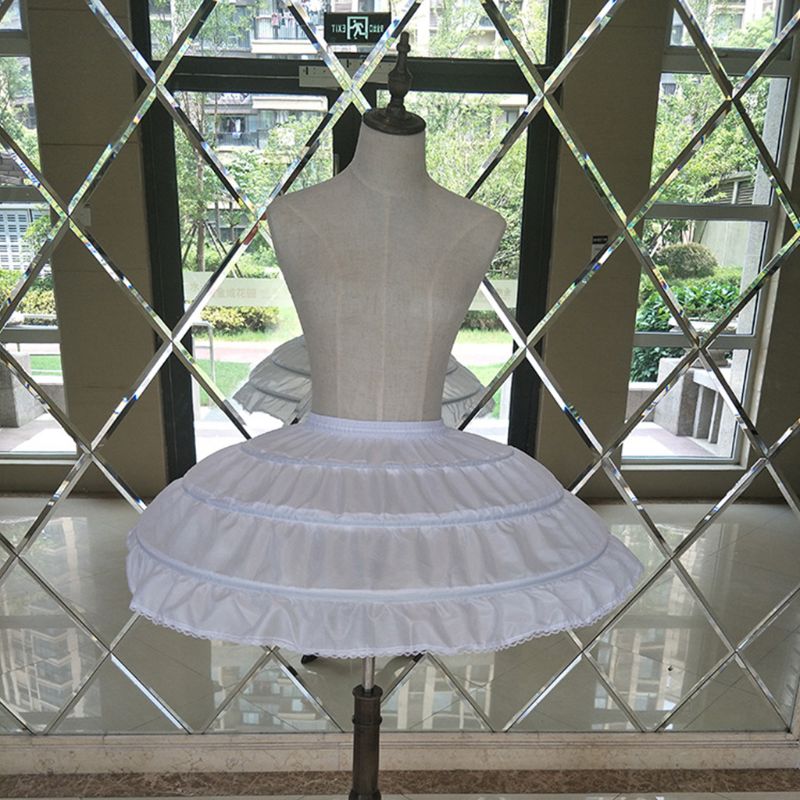 Children Children Girls 3 Steel Hoops White Petticoat Wedding Gown Dress Underskirt Elastic Waistband Drawstring A-Line Skirt