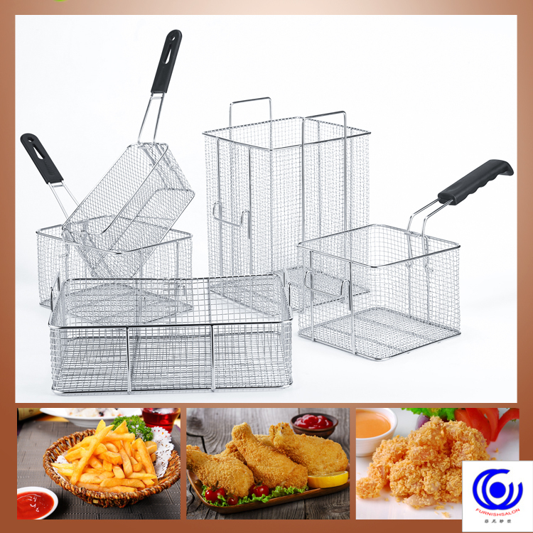 14 Frying basket commercial stainless steel net square encrypted French fries frame filtering screens round Colanders Strainers
