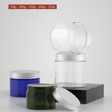 50g-250g Plastic Transparent Aluminum Cover Empty Makeup Jar Pot Refillable Sample Bottles Face Cream Lotion Cosmetic Container