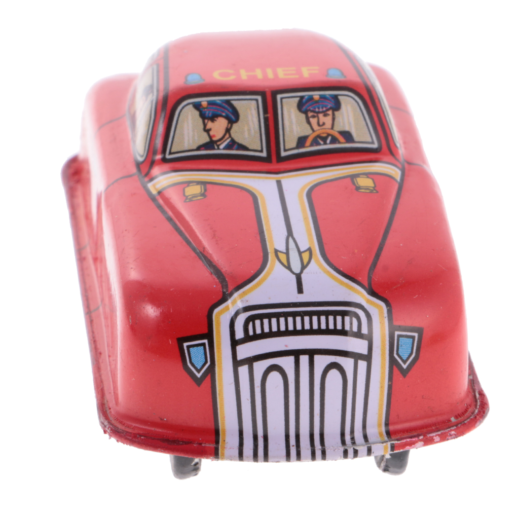 Red Classic Fire Car Tin Toy Collectible Clockwork Wind Up Toys for Kids