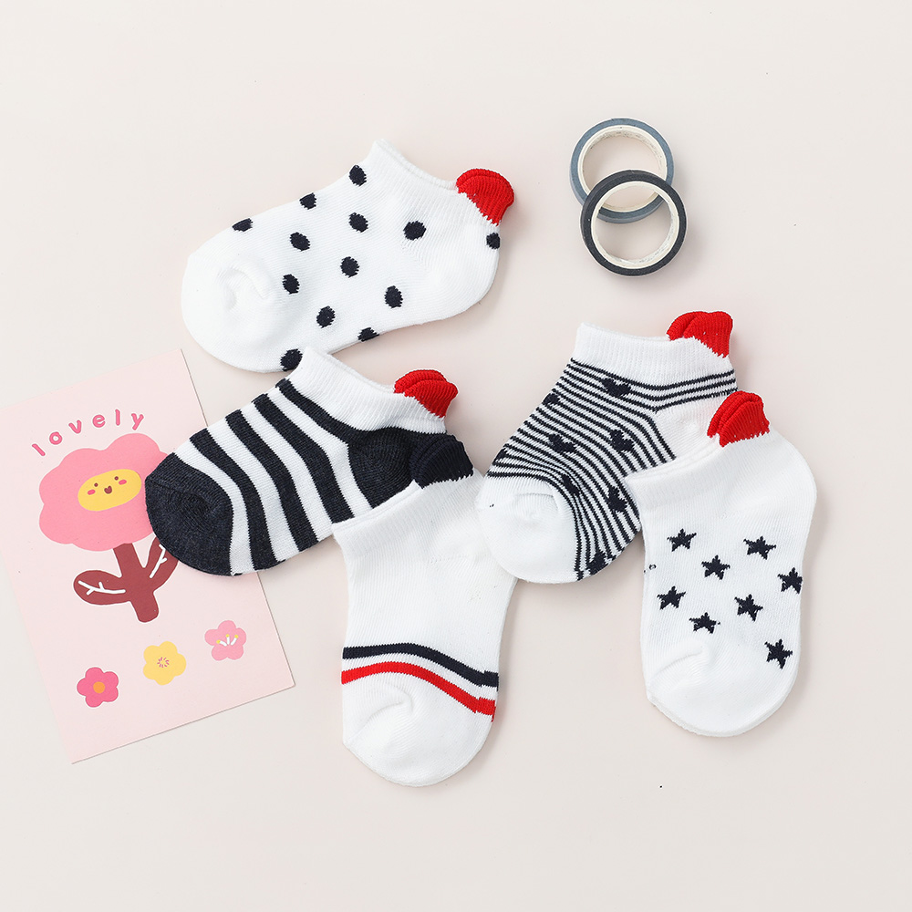 5Pairs/lot 0-2Y Cute Lovely Short Baby Socks Red Heart for Girls Cotton Mesh Cute Newborn Boy Toddler White Sock