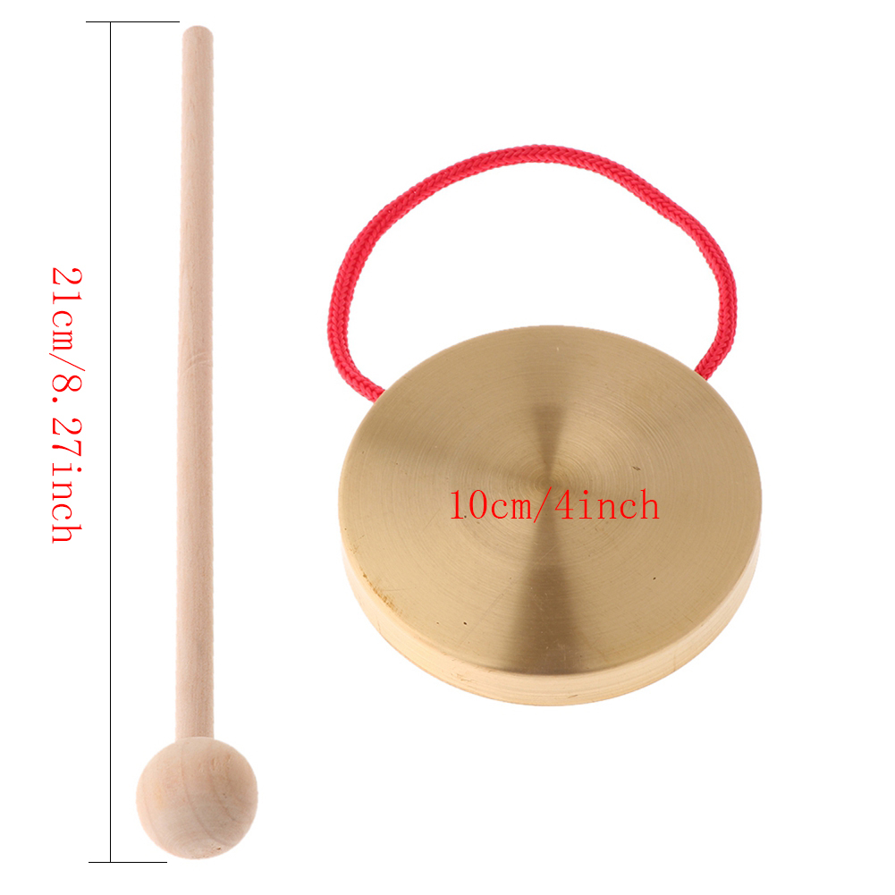 Mini Hand Gong 10cm/4" Hand Brass Copper Gongs Cymbals Wooden Stick for Band Rhythm Percussion Kids Rhythm Training Toys