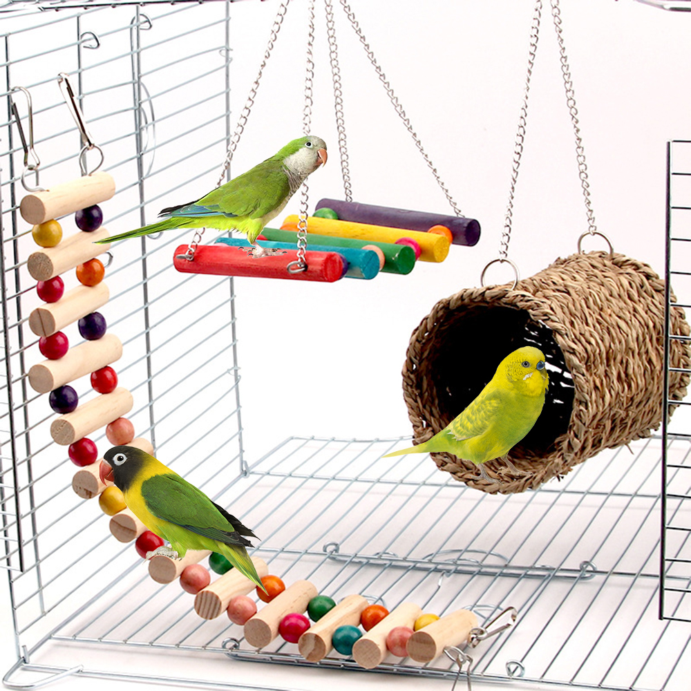 3Pcs Parrot Cage Toy Squirrel Hamster Squirrel Hammock Bird Nest Swing Ladder Small Animal Bird Cage Toy Kits