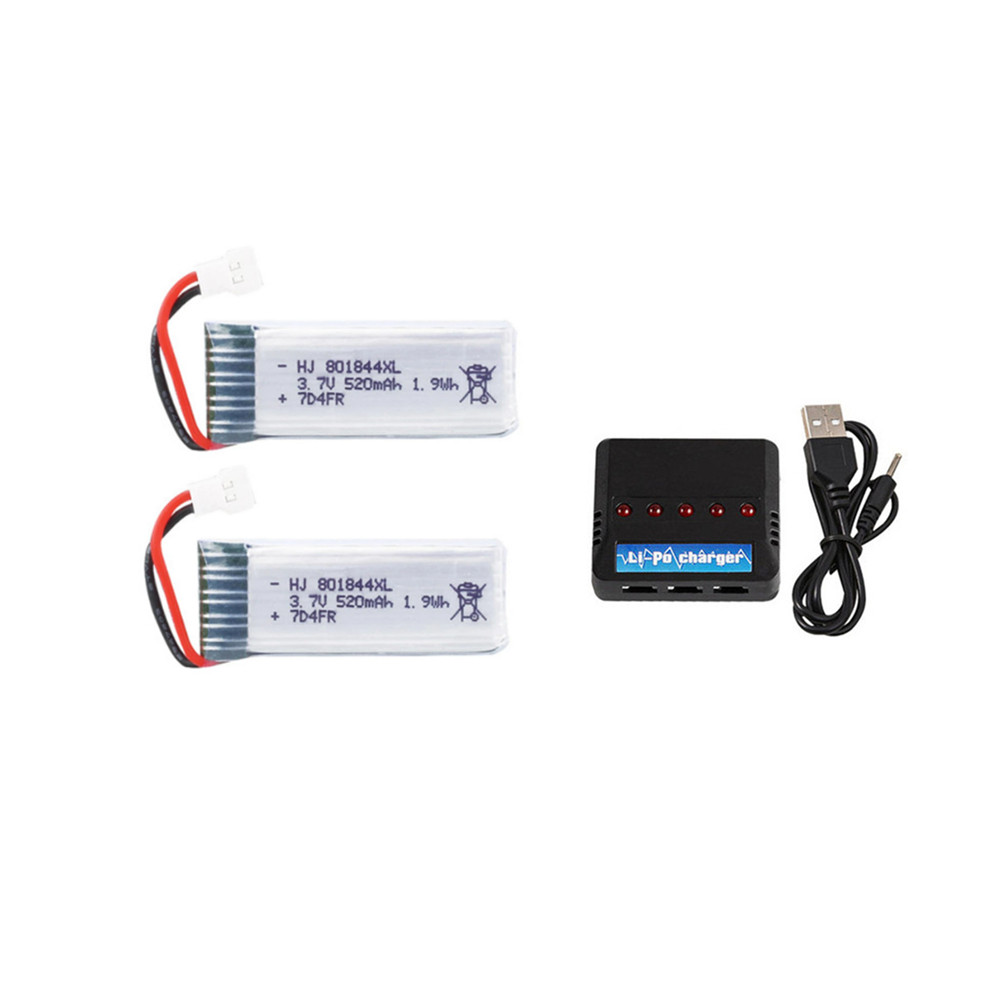 3.7v Lipo Battery for Hubsan H107P 801844 3.7V 520mAh 25c Battery + USB Charger Set for H107P RC Camera Drone Accessories