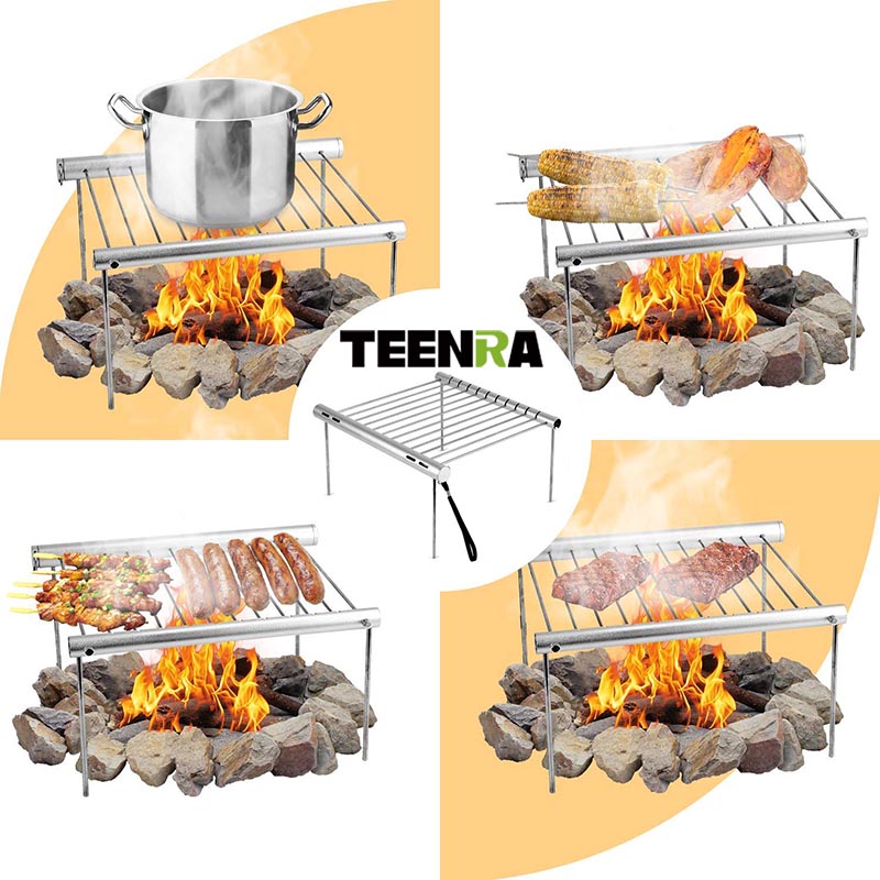 TEENRA Folding BBQ Grill Outdoor Stainless Steel Barbecue Grill Portable Camping Grill For Charcoal Outdoor Accessories