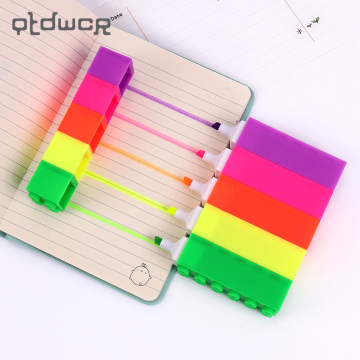 1PC Creative Building Blocks Highlighter Marking Pen School Office Child Learn Stationery Kawaii Graffiti Fluorescent Pens