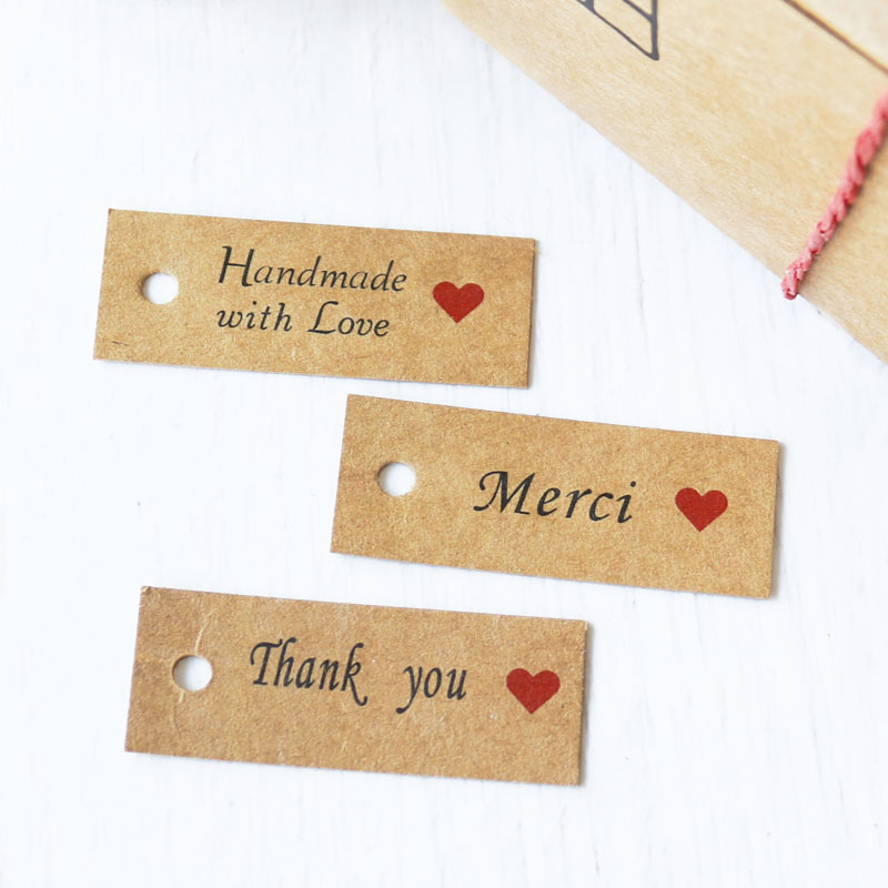 100pcs Thank You Kraft Paper Tags Party Decoration Merci Gift Paper Hang Tags Paper Cards DIY Price Label Handmade Garment Tags