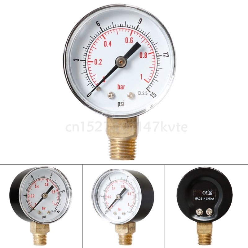 Pressure Gauge 52mm 1/4" BSPT Vertical 15,30,60,100,150,300 PSI & Bar Bottom Mount