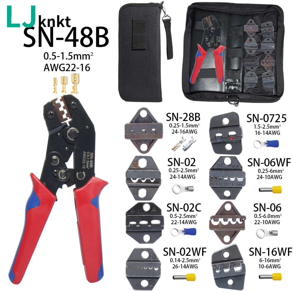 SN-48BTerminals Pliers Interchangeable Dies Wire Crimper Crimping Set 2.8 4.8 6.3 Insulation Electrical Clamp 10 jaws Tools kit