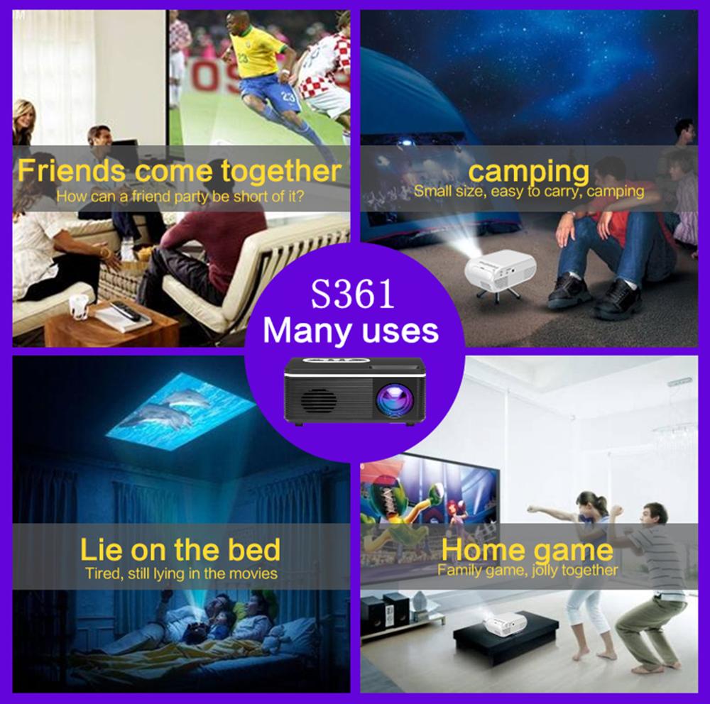 Portable Mini LED Projector S361 320x240 Pixels 600Lumens Projector Home Media Player Built-in Speaker