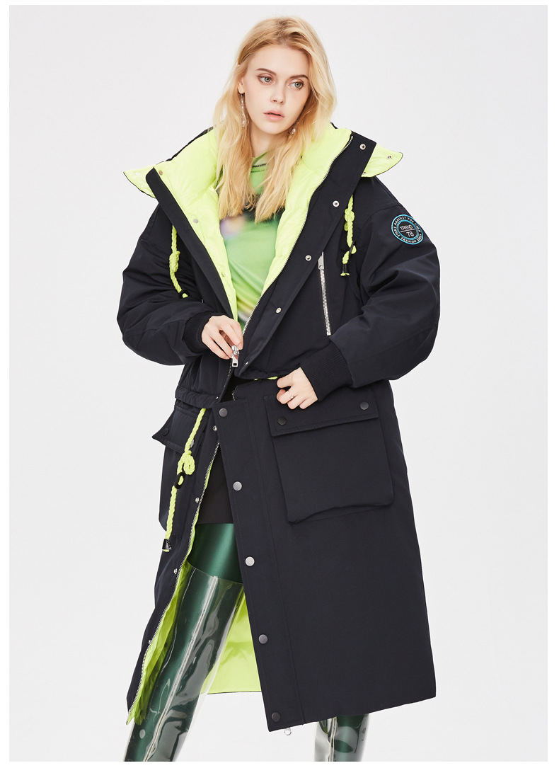 Contarst Color Long Parka Jacket
