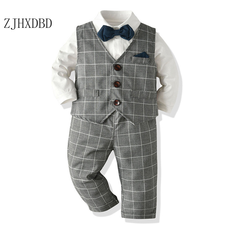 4pcs Kids Formal School Suits Baby Boys Suit Spring Toddler Boy Blazers Cotton Child Costume Wedding Wear Infant Clothing Sets
