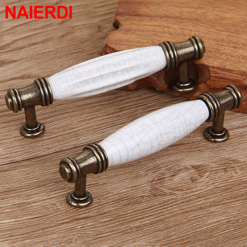 NAIERDI Zinc Alloy Antique Bronze Crack Design Ceramic Cabinet Handles Drawer Knobs Wardrobe Door Handle European Furniture