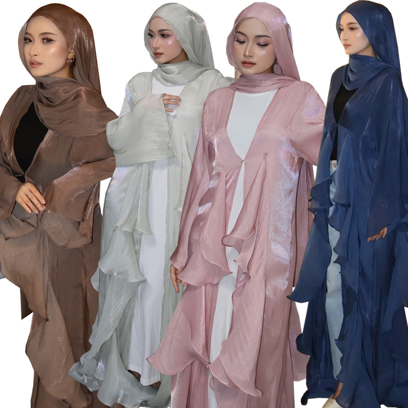 Flowing Solid Color Open Abaya Set Detail