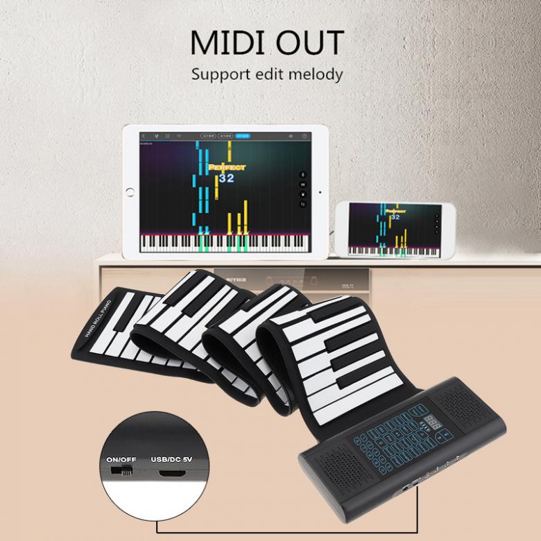 88 Keys Roll Up Electronic Piano Rechargeable Silicone Flexible Keyboard Organ Built-in 2 Speakers Support MIDI Bluetooth