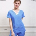 Women Scrub Top Short Sleeve Nurse Uniforms V Neck Cotton Doctor Workwear Dentist Costume Hospital Gown Big Pocket Nurse Uniform