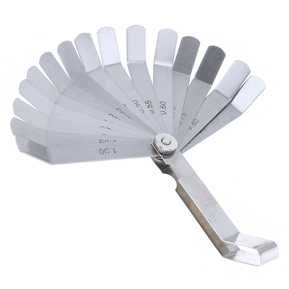 100A16 0.05-1mm Thickness Curved Steel Gapped Metric Filler Feeler Gauge Tool with 16pcs Blades for Woodworking Measurement