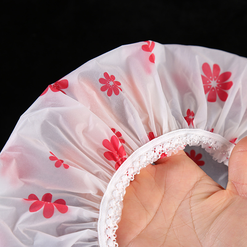 Family Thickened Waterproof And Oil Fume Cap High-grade Frosted Printed Lace Shower Cap Waterproof Thicken Elastic Women Spa