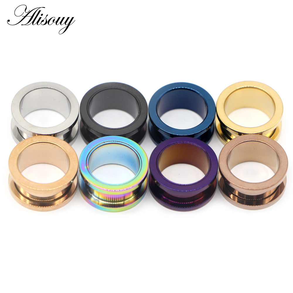 New 2pcs Colorful Anodized Stainless Steel Screw Fit Ear Flesh Tunnel Earring Plug Expander Body Jewelry Piercing Earlet Gauges