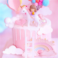 Unicorn Girl Straw Cake Topper for Birthday Party Decor Hairball Clouds Baking Supplies Ladder Baby Shower Dessert Love Gifts