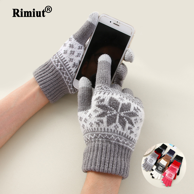 Creative Fashion Snowflake Printing Gloves Mobile Phone Touch Screen Knitted Gloves Winter Thick & Warm Adult Gloves Men Women