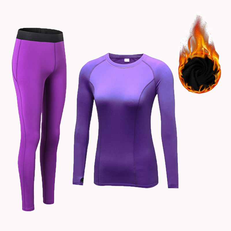 Winter wear plus velvet women's yoga fitness sports running training long sleeve stretch tight and quick-drying trousers suit