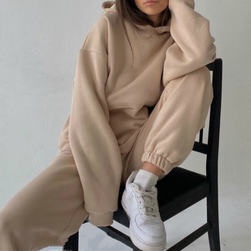 Women's Fleece Warm Tracksuit 2 Piece Set Sportswear Hooded Long Sleeve Sweatshirt High Waist Pants Female Sets 2020 Casual Suit