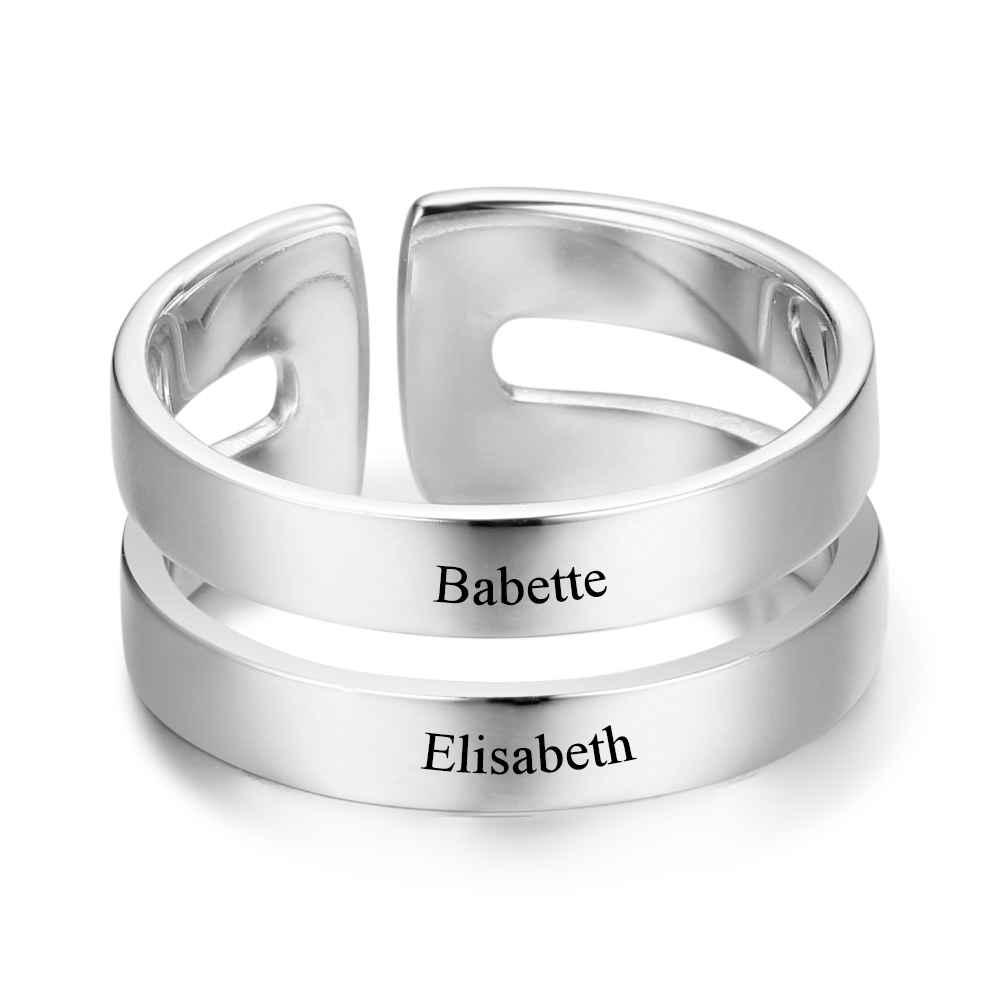 Personalized Double Layered Engraving Name Rings for Women Customized 2 Names Stainless Steel Ring Jewelry (JewelOra RI103289)