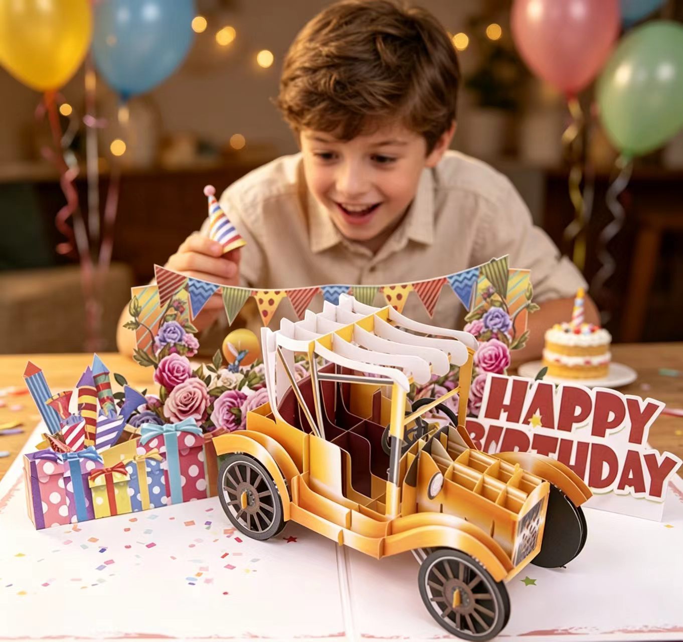 Happy birthday car pop up greeting card
