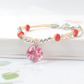 Cute Sweet Handmade Eternal Flower Bracelet for Women Korean Luxury Fresh Peach Flower Charm Bracelets for Girls Birthday Gifts