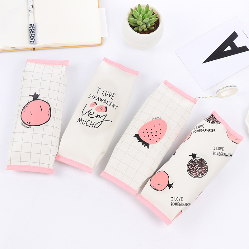 Creative Pomegranate Strawberry School Pencil Case Cute Pu Leather Pen Bag Kawaii Stationery Pouch Office School Supplies Zakka