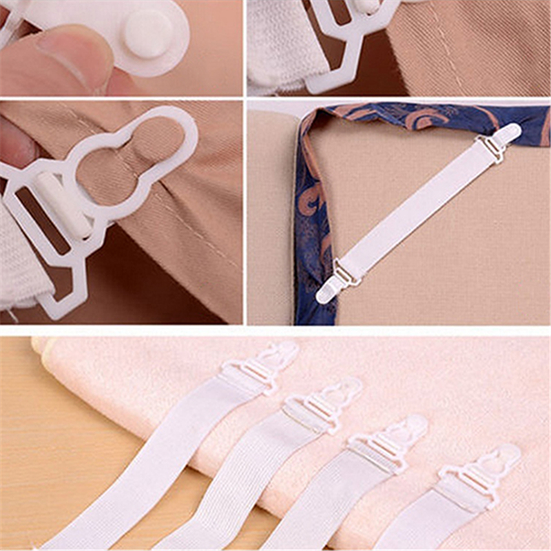 4Pcs/Set White Bed Sheet Mattress Cover Blankets Home Elastic Grippers Fasteners Clip Holder Slip-Resistant Belt Fixing Straps