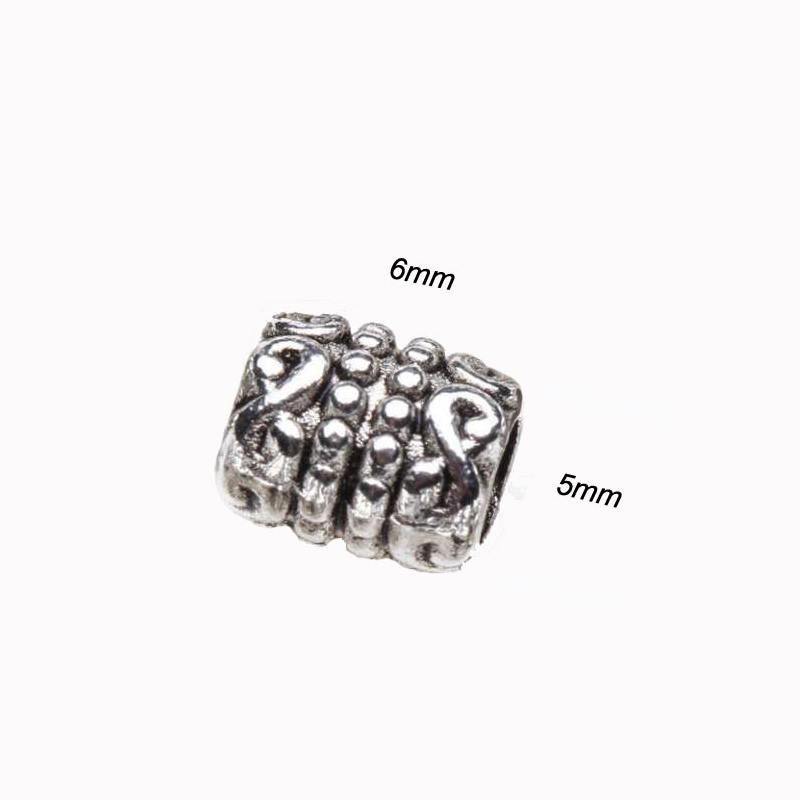 50 100Pcs Carved Loose Spacer Tube Metal Beads For Jewelry Making DIY Bracelet Necklace Accessories Tibetan Silver Color 6*5mm