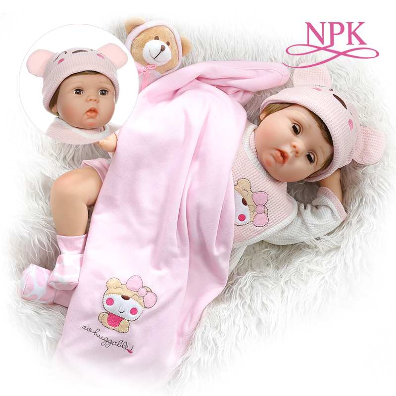 NPK 55CM soft body bebe doll reborn baby soft silicone doll eyes blink sweet girl baby Birthday Gift