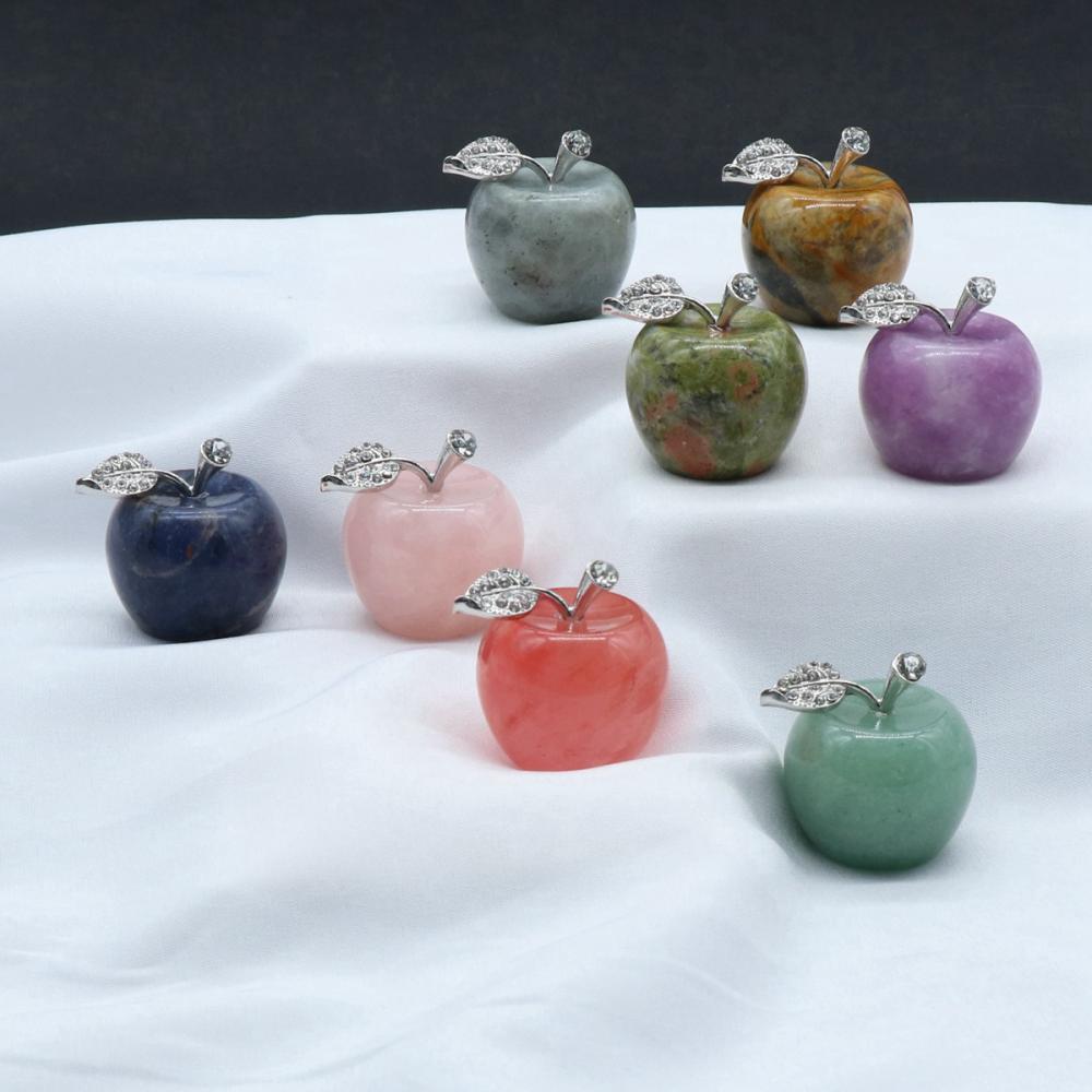 1.2Inch Carved Polished Gemstone Apple Crafts Statue Figurines Home Living Room Bedroom Decoration Gifts for Mom Girlfriend